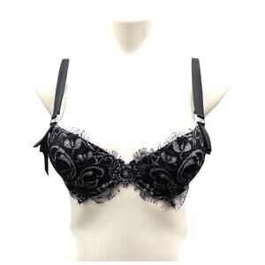 Pleasure State Couture Push-Up Bra Women's 34B Black Silver Lace Rhinestone NWOT